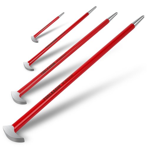 TOOLEAGUE 4Pcs Rolling Head Pry Bar Set,6",12",16",20" Heavy Duty Pry Bars Hand Tool for Garages,Machinery Aligning & Prying, Red