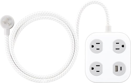 GE 3-Outlet Surge Protector with USB, 245 Joules, 1 USB-A & 1 USB-C Port, 4ft Braided Extension Cord, Flat Plug, Adapter-Spaced Outlets, ETL Certified, White/Gray, 85874