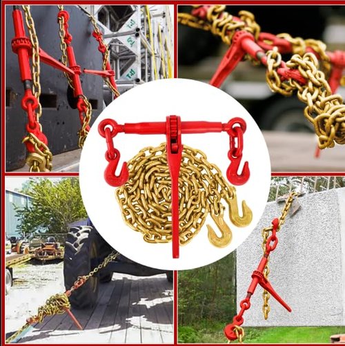 Chain Binder Kit 5/16"-3/8" 2Pcs, Ratchet Load Binders 9200 lbs Working Load Limit, G70 5/16"×10ft Heavy Duty Ratchet Binders and Chains with Grab Hooks for Truck, Tie Down, Hauling, Towing