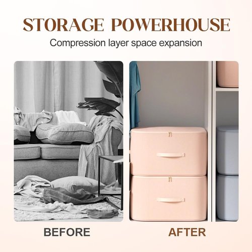 Ultra Space Saving Self Compression Organizer, 2025 New Large Capacity Storage Bag with Zipper, Moving Storage Packing Bags for Comforters Blankets Bedding Duvet (Gray, Large)