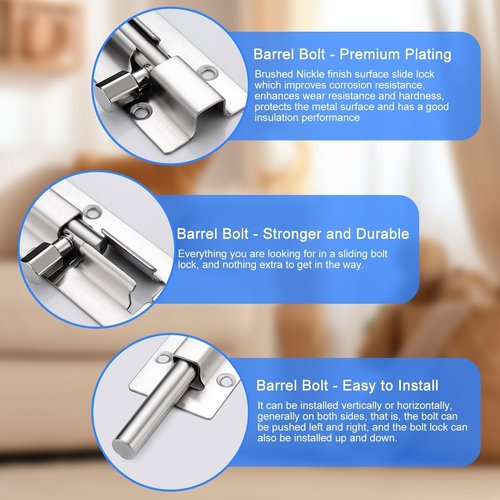 2 Pack Barrel Bolt Latch, 3 Inches Stainless Steel Slide Latch Lock, Premium Door Bolt Lock for Door, Cabinets, Windows