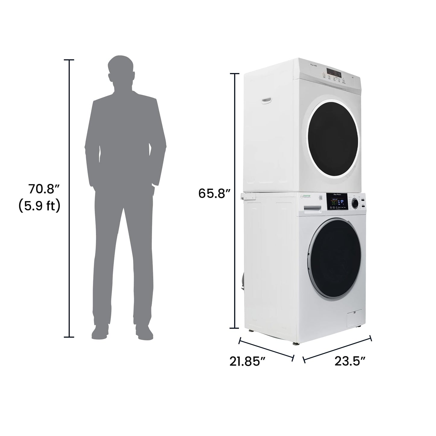 Equator Digital Pet 15lbs Compact 110V Set SaniWasher+Dryer Vented 3.5cf Sensor, White (EW 826 + ED 860)
