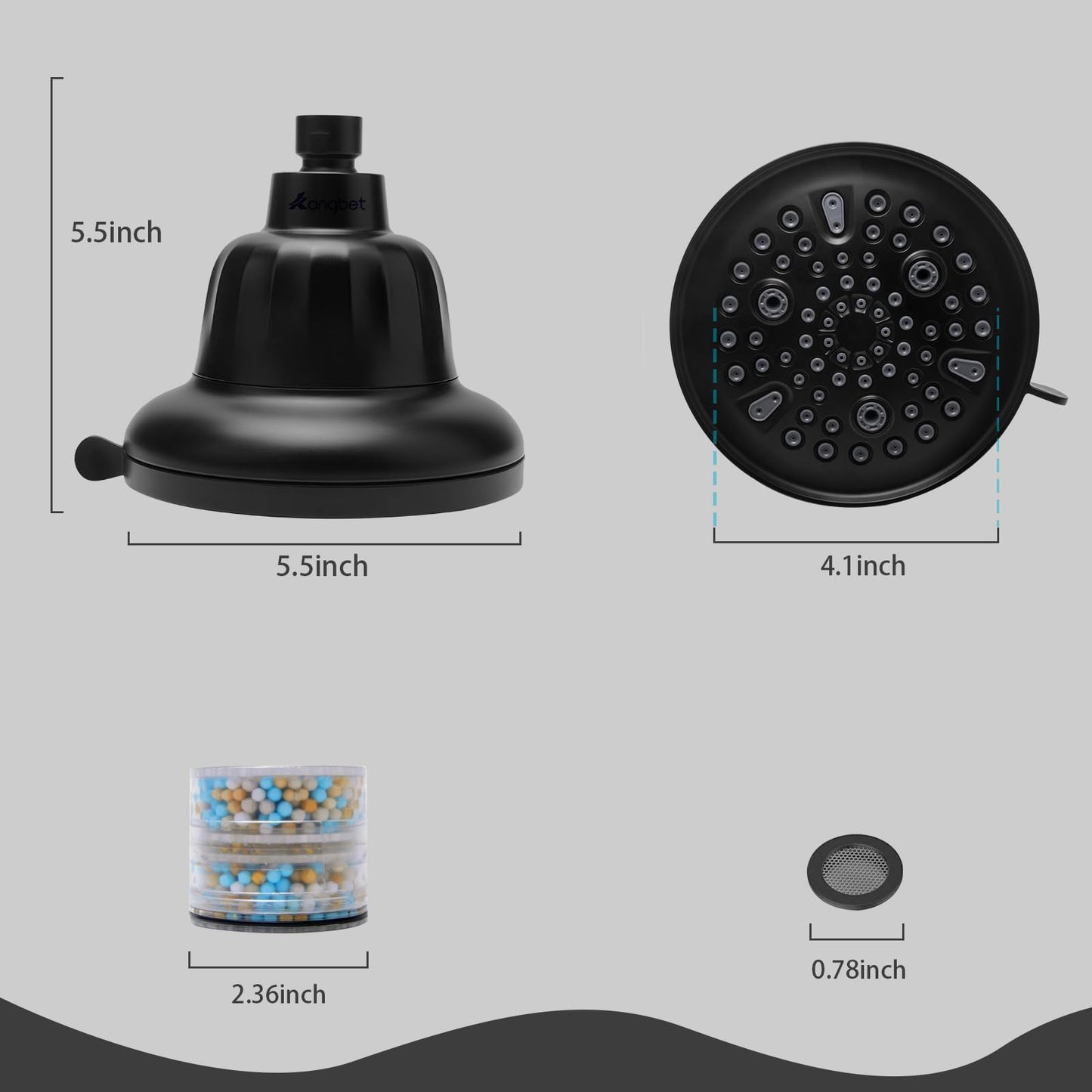 Kangbet Filtered Shower Head | Shower Head With Filters | Improves Skin & Hair by Reducing Chlorine & Heavy Metals from Hard Water-Black