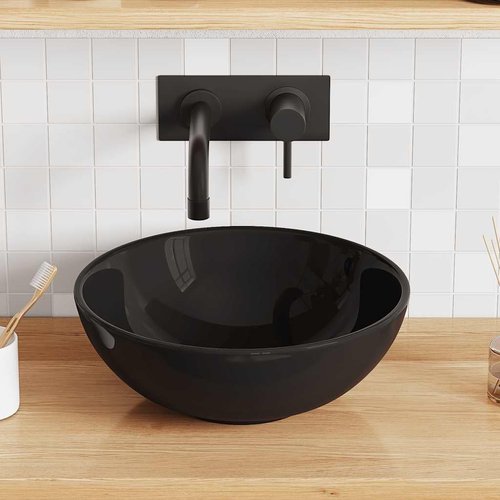 vidaXL Wash Basin Gloss Black Ø11.0x3.9 Ceramic