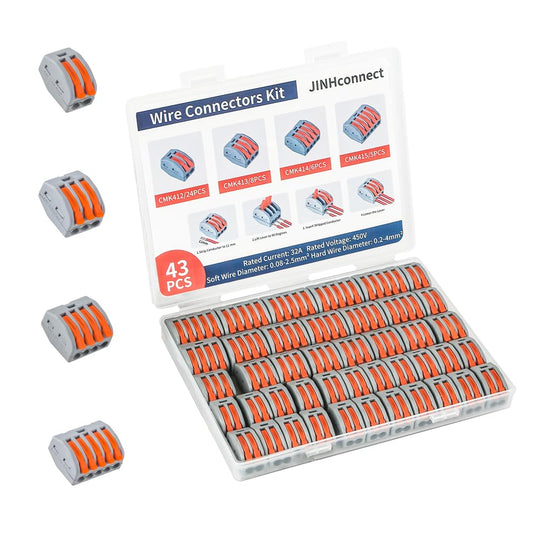 43Pcs Compact Lever Wire Connectors Kit, 2/3/4/5 Conductor Splice Terminal Connectors, Quick Electrical Connectors for Household Wiring 28-11 AWG
