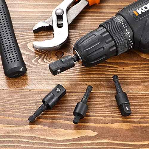 Honoson 6 Pieces Power Drill Sockets Adapter Set Impact Driver Wobble Socket Adapter 360 Degree Rotatable Hex Shank Impact Driver Socket Drill Bits 1/4, 3/8, 1/2 Inch, Black