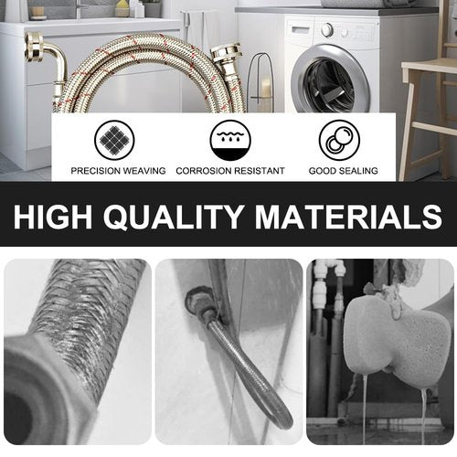 PLUMBINGMASTER 10FT Stainless Steel Washing Machine Hoses with 90 Degree Elbows,2 Pack Red and Blue Washer Hoses,Burst Proof Hot & Cold Water Connection Inlet Washer Supply Lines