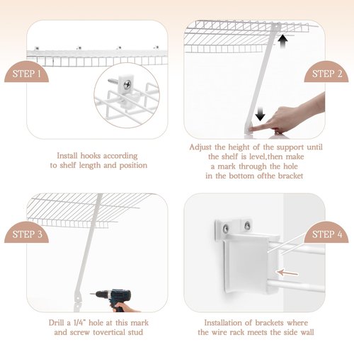 Innconee 24 Pcs 12 Inch Support Brackets Kit Include 6 Brackets 12 Wire Shelf Clips 6 Shelf End Bracket with Anchors and Pins Suitability for Closet Installation Shelving Support Wardrobe Kitchen