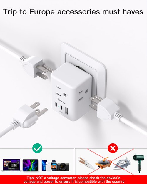 2 Pack European Travel Plug Adapter, Mifaso International Power Plug Adapter with 3 Outlets 3 USB Charging Ports(2 USB C), Type C Plug Adapter Europe Travel Essentials to Spain Italy France