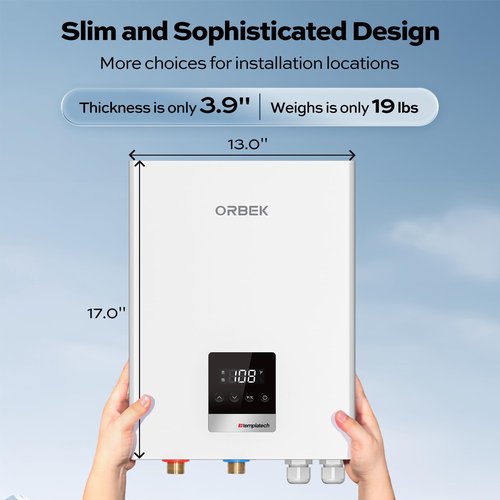 18kW Tankless Water Heater Electric, ORBEK 240 Volt On Demand Instant Hot Water Heater, with LED Digital Display, ETL Certified, Up to 4.17 GPM for 2-3 Point of Use throughout the Whole House