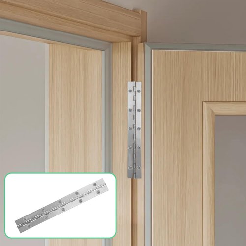 2Pack Silver Continuous & Piano Hinges 12 inch x 2Inch OpenWidth Heavy Duty Piano Hinges withHole Polished Stainless Furniture Hinges for Boats Cabinets Storage Box Door Cases with 24Screws