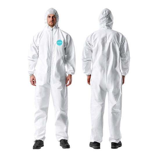 Andes Safety Hazmat Suit, Heavy Duty Full Body Disposable Paint Suit, Coverall with Hood, Elastic Wrists and Ankles (L)