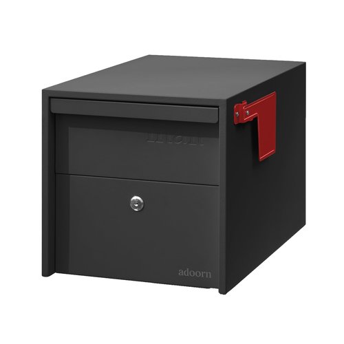 Adoorn Lockable Post Mount Mailbox | Small (Black), Size 12 x 12 x 18.5 (HxWxD) Anti-Theft Locking Mailbox with 2 Keys, Modern Mailbox with Flag, Weatherproof Mailboxes for Outside