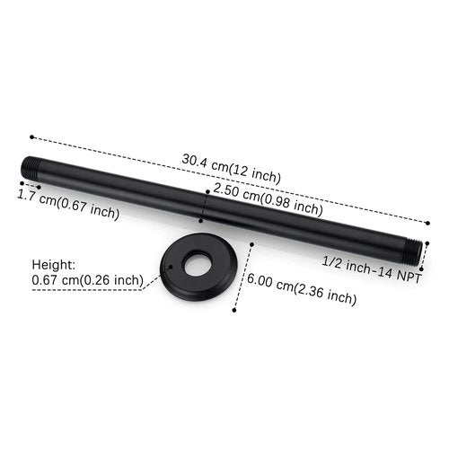 Anpean 12 Inch Shower Arm and Flange Matte Black, Ceiling Mounted Shower Arm for Rain Shower Head