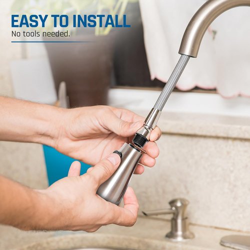 Kitchen Faucet Head Replacement – Pull-Down Sprayer for Moen, Delta & American Standard | 3-Mode Sink Faucet Spray Head with 9 Adapters, Brushed Nickel, Kitchen Sink Sprayer Replacement.