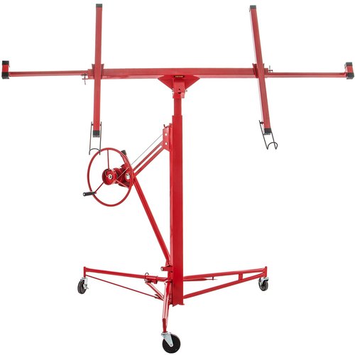 VEVOR Drywall Rolling Lifter Panel, 11ft Sheetrock Lift Drywall Lift, 150lb Weight Capacity Panel Hoist Jack Tool, Steel Material w/Telescopic Arm & 3 Lockable Wheels, 48x192 in Plasterboard Size