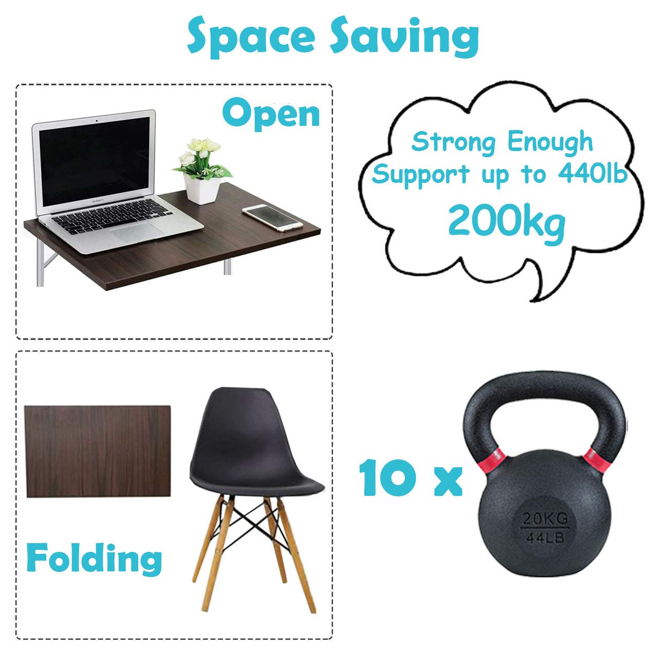 CLT 12" Black Folding Shelf Brackets Max. Load 330 lb, Heavy Duty DIY Wall Mounted Shelf Bracket Space Saving for Table Work Bench, Pack of 2