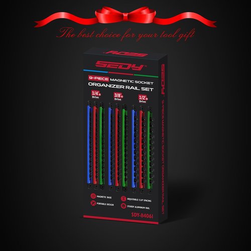 Magnetic Socket Holder Organizer Set: 9-Piece Detachable 1/4, 3/8, 1/2 Socket Trays Socket Organizer for Tool Box Drawer Holds 120-Piece Standard Size Sockets for Automotive Garage(Blue Red Green)
