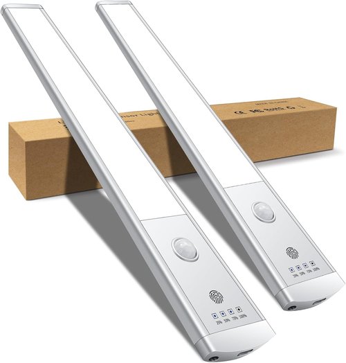 2 - Pack 44 - LED Motion Sensor Cabinet Lights: USB - Rechargeable, Ultra - Thin Wireless Under - Counter Lighting for Kitchen, Wardrobe, Closet & Cupboard, Ideal Night Lights
