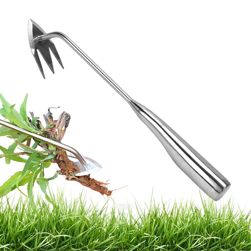 XieJY Manual Weed Remover Tool for Lawn and Garden, 2025 New Weeding Artifact Uprooting Weeding Tool with Handle, Weed Puller Tool 3 Tooth Manganese Steel for Gardening Backyard Farm (13.58 in)
