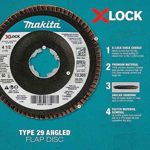 Makita T-03919 X-Lock 4?1/2" 80 Grit Type 29 Angled Grinding and Polishing Flap Disc for X-Lock and All 7/8" Arbor Grinders