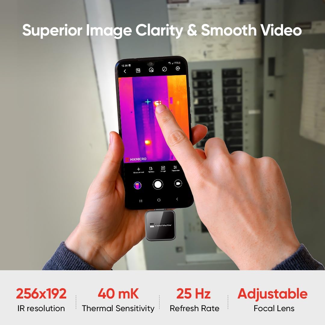 HIKMICRO Mini2Plus Thermal Camera USB C, 256 x 192 IR Resolution, Thermal Imaging Camera Android 25Hz Refresh Rate, Manual Focus, Thermal Imager 49,152 Pixels, -4°F to 622°F(not for iPhone)