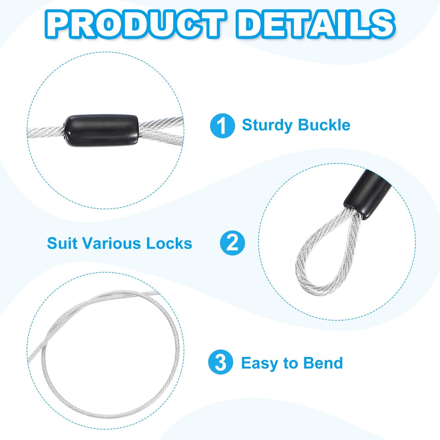 PATIKIL 3/16" Dia Vinyl Coated Stainless Steel Cable with Loops, 4ft (48") Flexible Wire Rope Security Chain Lanyard Lock for Outdoor Stage Lighting Luggage Lock, Transparent