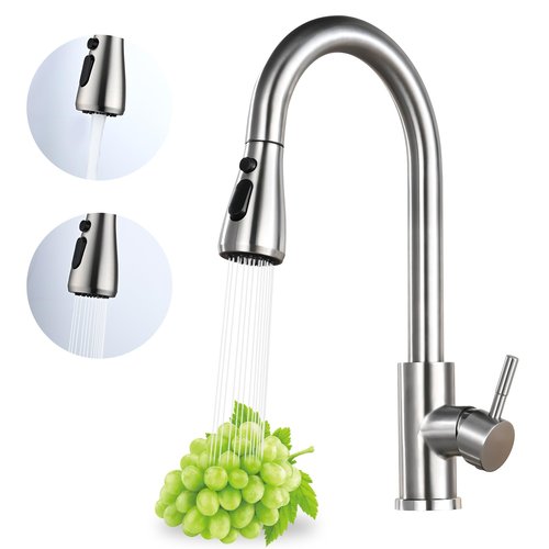 Jlerli Kitchen Faucet with Pull Down Sprayer, High Arc Brushed Nickel Single Handle Kitchen Sink Faucet, Stainless Steel, 3 Mode(Stream/Spray/Pause), 360° Swivel, Grifos para Fregaderos de Cocina