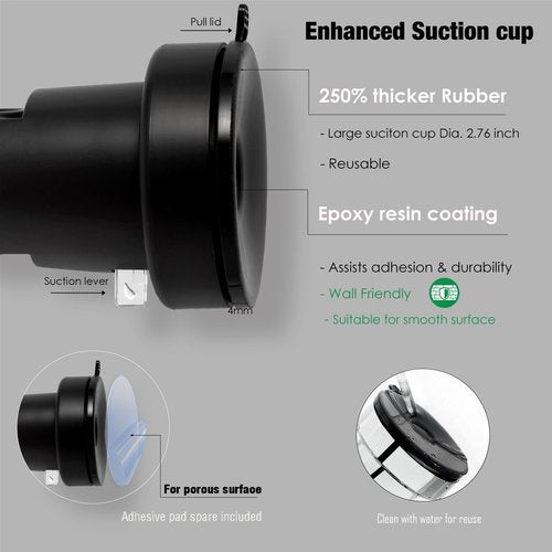 Handle held Shower Head Holder Suction Cup - Retachable - 5 Positions Adjustable - Bathroom Wall Mounted Shower Hose Holder - (Matte Black)