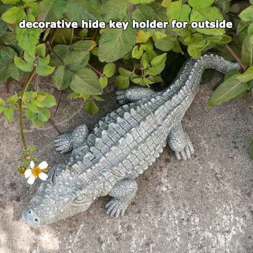 Hide A Key Outside Crocodile Statue Key Hider, Animal Spare Key Hider Hidden Key Holder Small Alligator Statue for Garden Outdoor Indoor or Yard