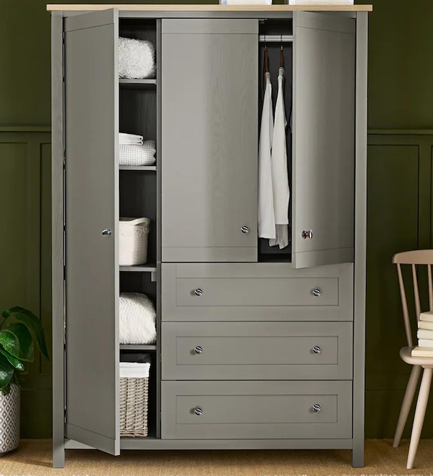 trust4care 2-Pack Extra Large Brushed Satin Nickel Bi-fold Closet Dummy Door Knobs with Wide Base Backplate, Brass Pantry Wardrobe Dresser Cabinet Doorknobs, 1-3/5“ Bathroom Drawer Pulls Handles