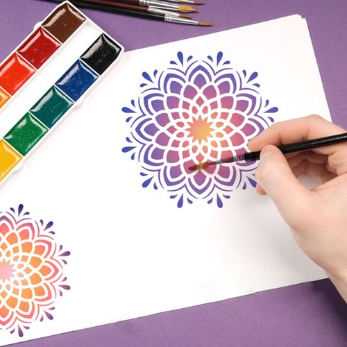 9 Pack Mandala Stencils for Painting,Reusable Paint Drawing Templates for Painting on Wood Floor Wall Canvas Tile Fabric,Creative Mandala Stencils for DIY Art Projects & Home Decor (12 inch)