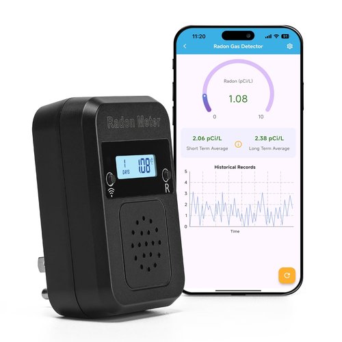 WiFi Home Radon Detector, Portable Radon Meter with Real-Time Short & Long-Term Monitoring, Plug-in Design, Instant Alerts & App Control