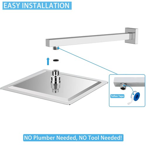 Katezon 10" High Pressure Rainfall Shower Head with 16" Shower Arm, Stainless Steel Square Showerhead Self-Cleaning Silicone Nozzles, Ultra-Thin Design, Universal Wall and Ceiling Mount (Chrome)