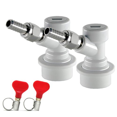 Cornelius Keg Ball Lock Disconnect - LUCKEG Brand Ball Lock Gas Disconnect 1/4 MFL with Swivel Nuts, 2 Free Worm Clamps for Homebrewing