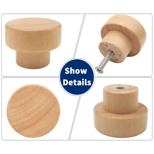 Bmgop 16PCS Wood Knobs Flat Top Round Cabinet Knobs 1.39"(35mm) Natural Wooden Dresser Drawer Pulls Kitchen Cabinet Handles