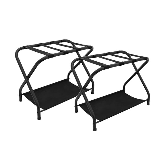 ZEKEYUN 2 Pack Luggage Rack with Storage Shelf, Steel Folding Suitcase Stand, Black Luggage Stand for Indoor Bedroom, Living Room and Outdoor Camping, 27.5 x 14.2 x 20.7 Inches, Holds up to 100 lb