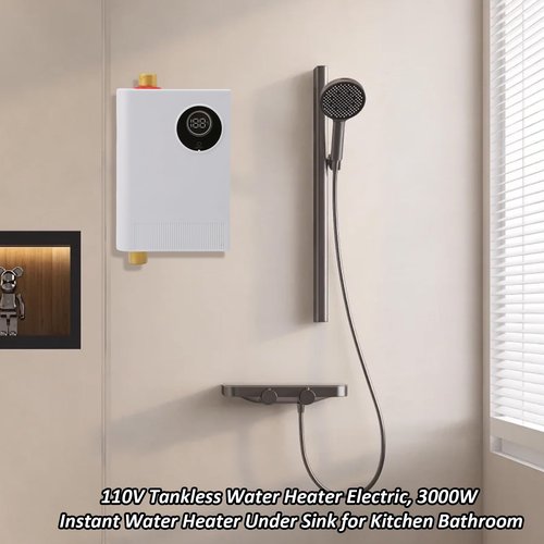 Spalivivre Tankless Water Heater Electric 110V 3000W, Space-Saving Instant Hot Water Heater Under Sink, for Kitchen Bathroom