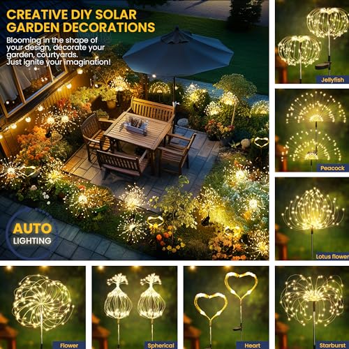 GIGALUMI 2 Pack Solar Firework String Lights Outdoor Garden Decor Warm White