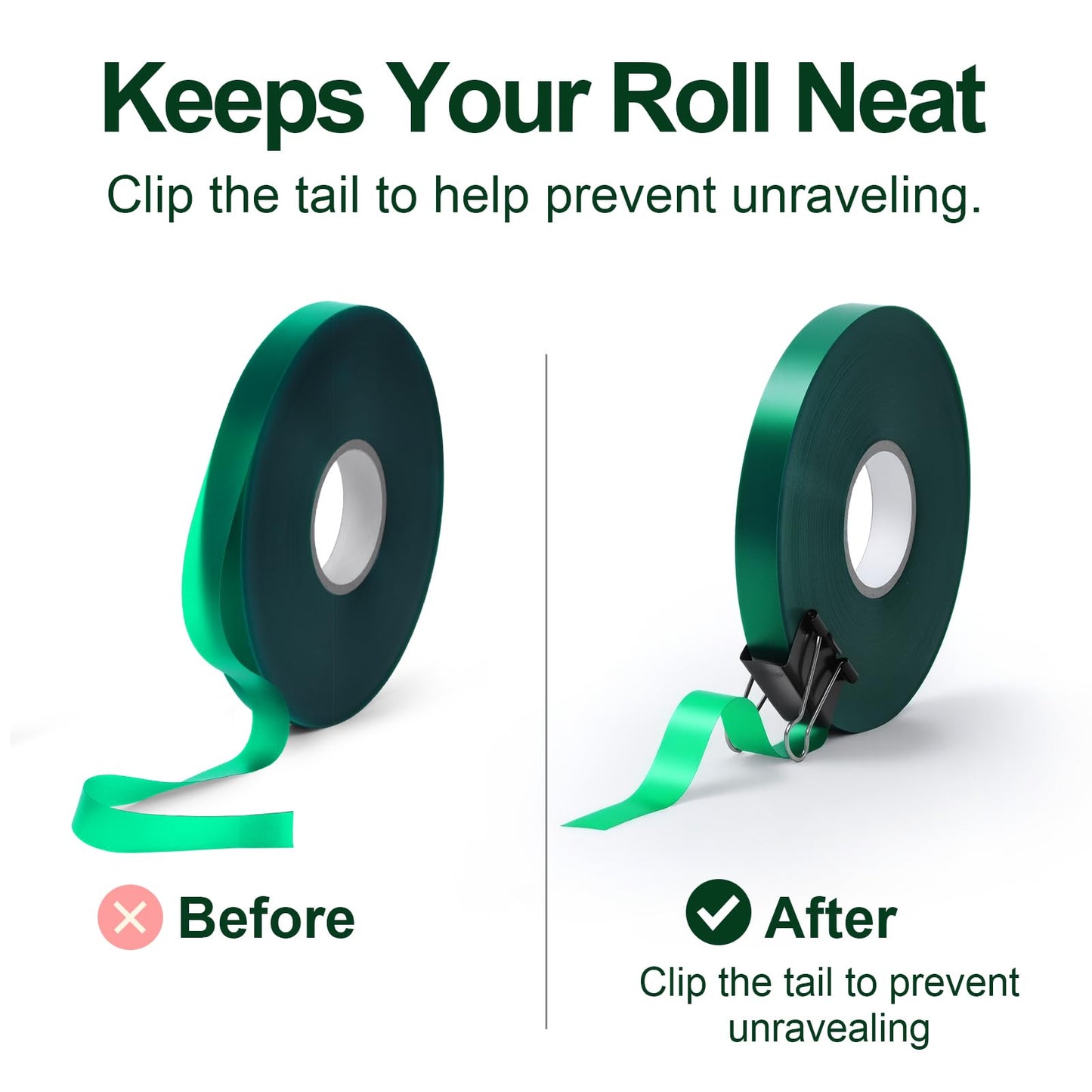 Plant Tie Tape 0.5" × 197 ft – Non-Adhesive Stretch PVC, Cut-to-Length, Weather-Resistant & Reusable Garden Tape for Vines, Tomatoes & Trees, Includes Binder Clip & Mesh Bag