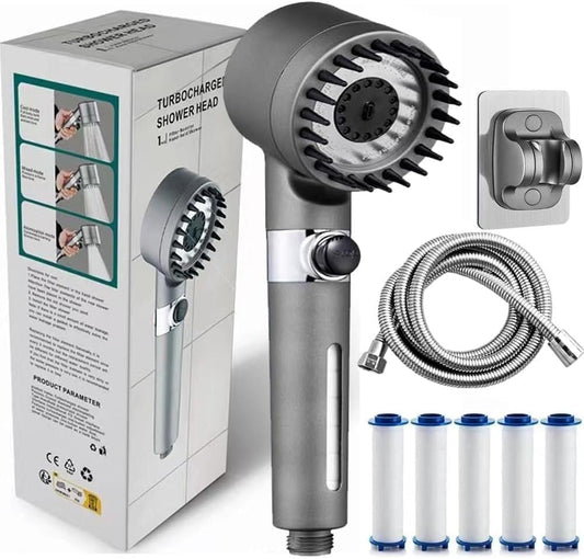 2025 NEW Ion Drops Shower Head,Filtered Shower with Handheld, Many Spray Modes Turbo with Built-in Filter ON/OFF Switch Handheld Turbo Showerhead (Grey)