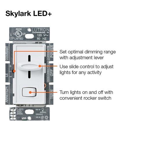 Lutron Skylark LED+ Dimmer Switch for Dimmable LED, Halogen and Incandescent Bulbs | 150W/Single-Pole or 3-Way | SCL-153P-WH | White