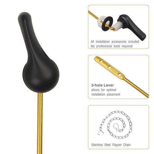 Opzour Toilet Handle Replacement Kit, Toilet Flush Handle with Stainless Steel Flapper Chains, Universal Toilet Lever for Most Front Mount Toilets, Matte Black Toilet Flush Lever