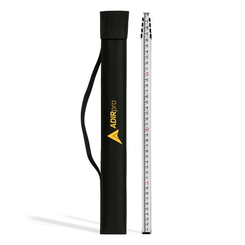 AdirPro 16-Foot Aluminum Grade Rod - 10ths, Dual Sided 5-Section Telescopic Leveling Rod – Bubble Level and Soft Carrying Case Included