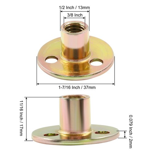 Hordion 12Pcs 3/8"-16 Carbon Steel T Nuts, Round Base Plate Nut, Furniture Hardware Flange Insert Female Thread