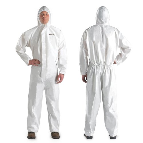 Hazmat Suit Disposable Coverall | Heavy Duty Full Body Paint Coverall & Suit in 7 Sizes with Multiple Specifications for Men & Women With Hood - Breathable & Water Resistant - Large, White, 1