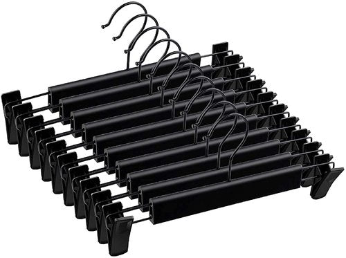 LAMITOCS Pants Hangers with Clips, Skirt Hangers, 360 ° Swivel Hooks Space Saving Hanger for Pants, Skirts, Clothes, Jeans (10Pack, Black)