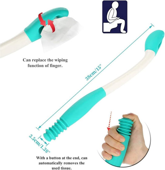 Long Handle Toilet Aid – Extends Over 15 Inches | Bottom Wiper Tool for Independence & Hygiene – Securely Grips Toilet Paper or Wipes, Ideal for Post-Surgery, Elderly, or Limited Mobility Care