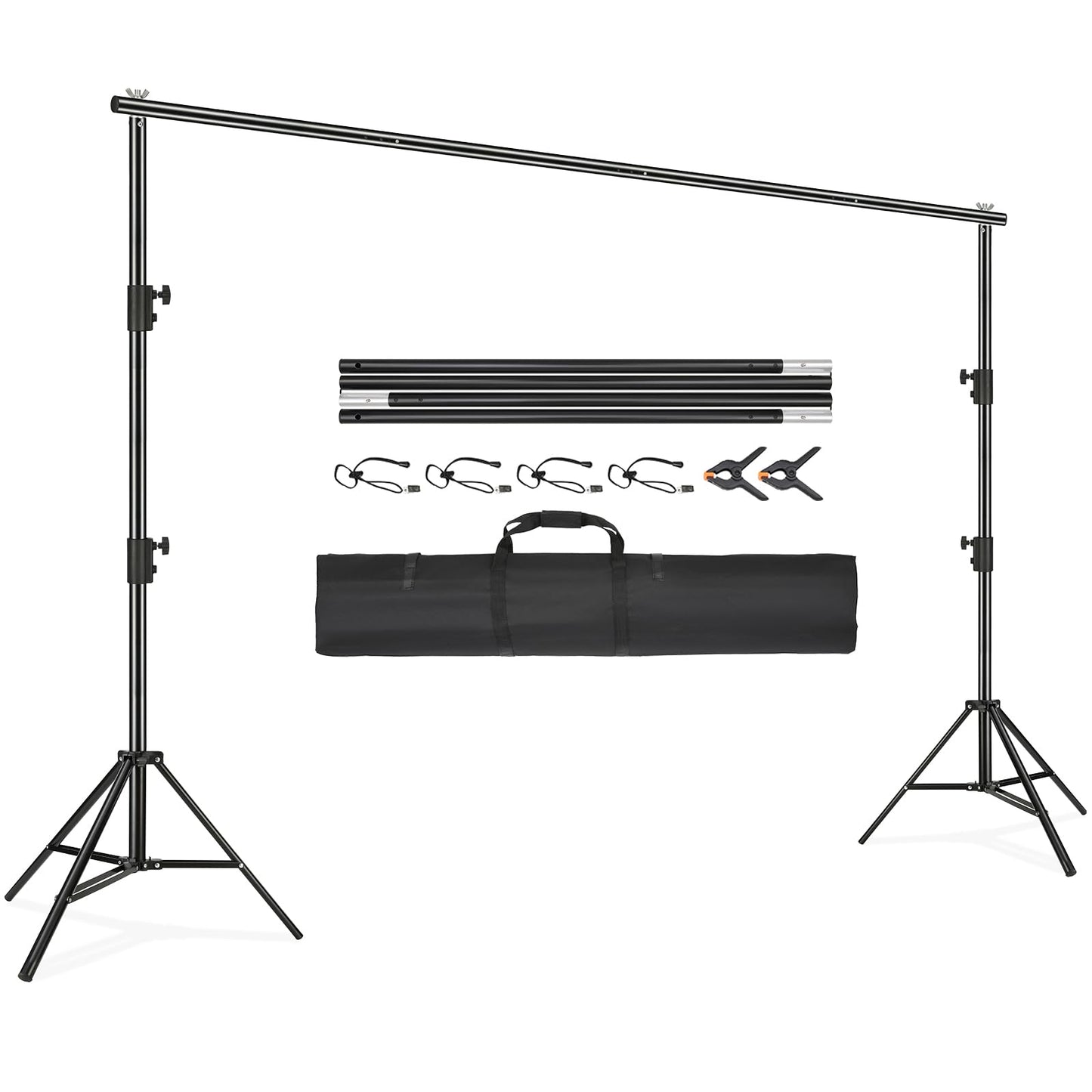 VEVOR 11.5 x 9.6 ft Heavy Duty Backdrop Stand, Height Adjustable Photography Backdrop Stand, Background Support System with 6 Clamps and A Carry Bag, for Party, Wedding, Display, Photo