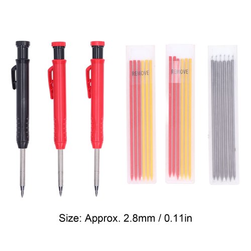 Solid Carpenter Pencil Set with Refill, Long Nosed Deep Hole Marker for Construction, Heavy Duty Woodworking Pencils